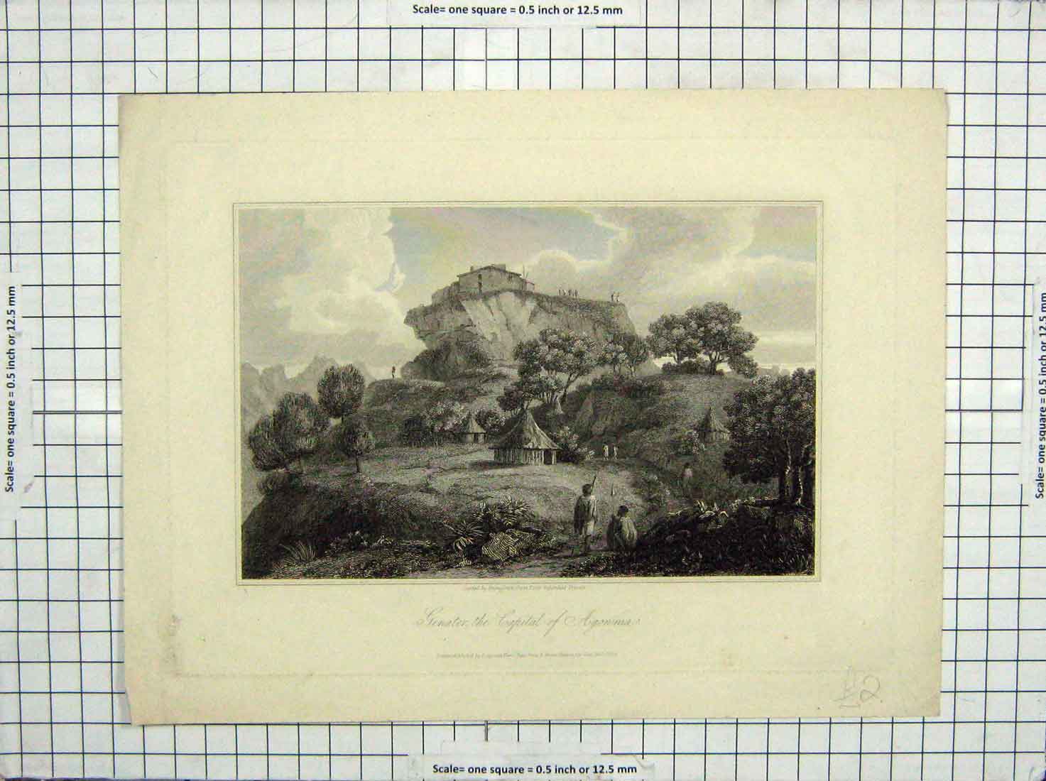 Original Old Antique Print 1813 View Genater Capital Agonma Engraving 19th