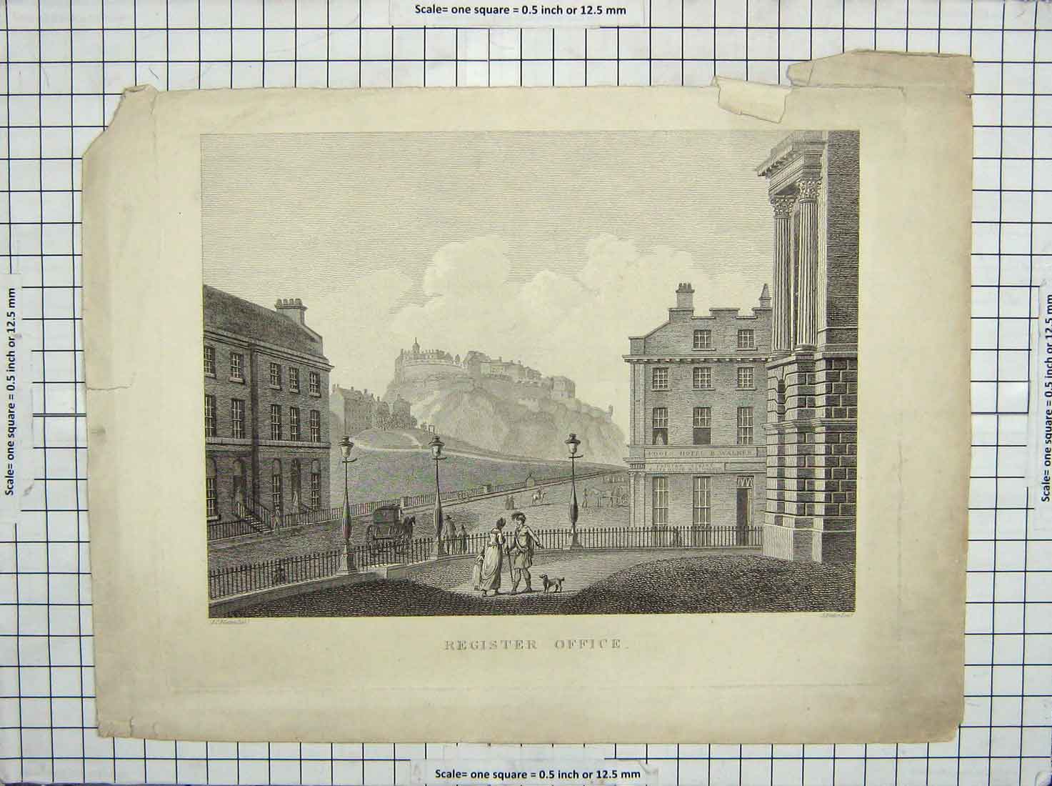Original Old Antique Print Register Office Building Architecture 19th