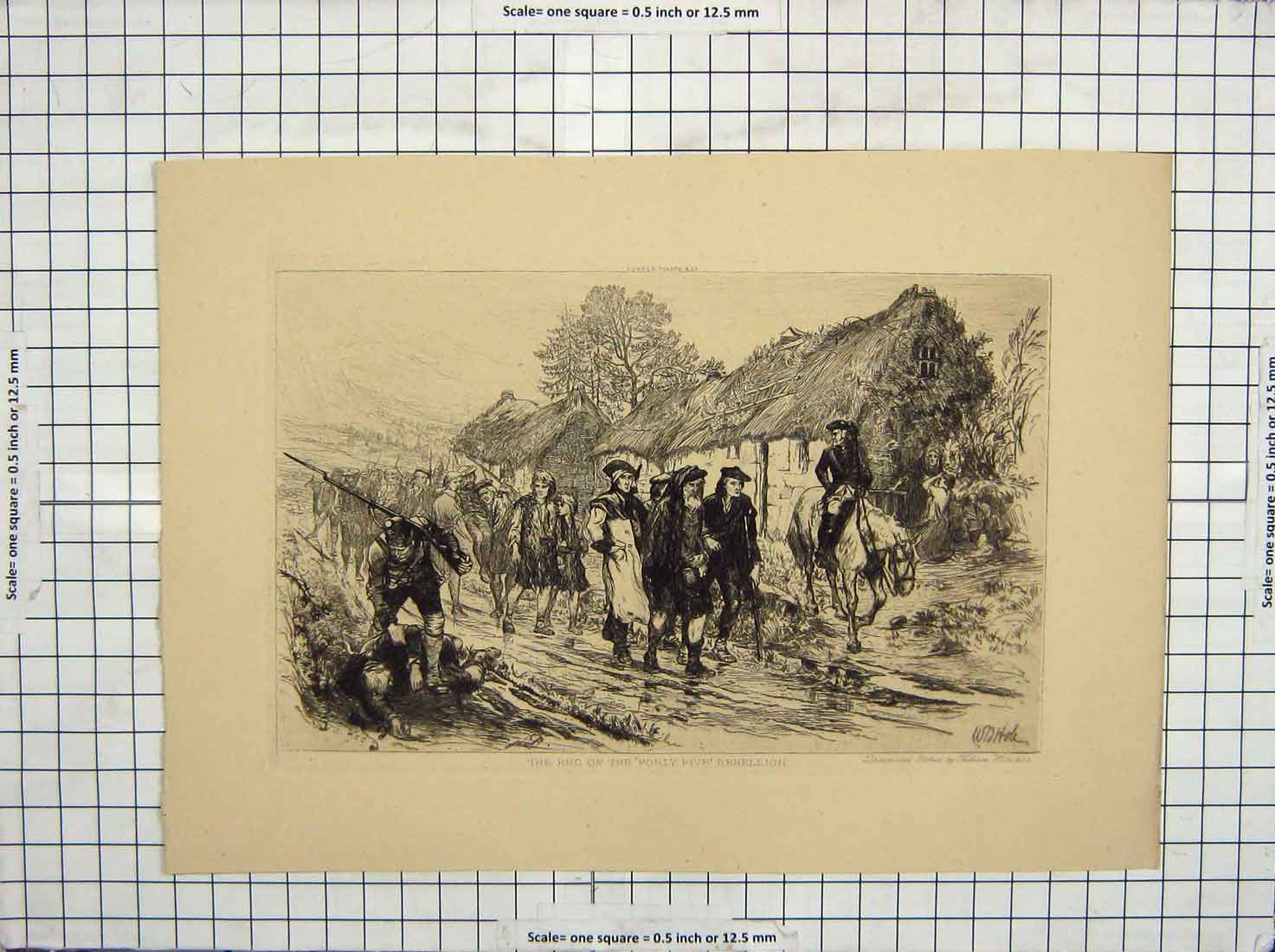 Original Old Antique Print Scene End Forty Five Rebellion Family 20th Century