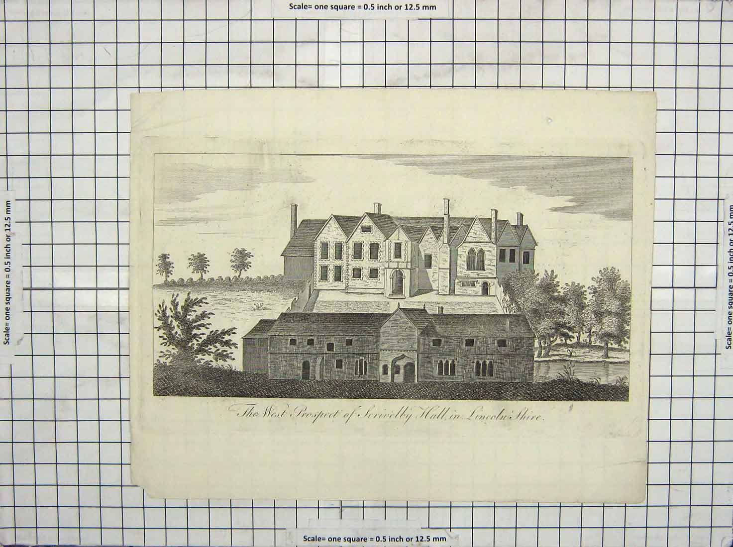 Original Old Antique Print West Prospect Serivelby Hall Lincolnshire England
