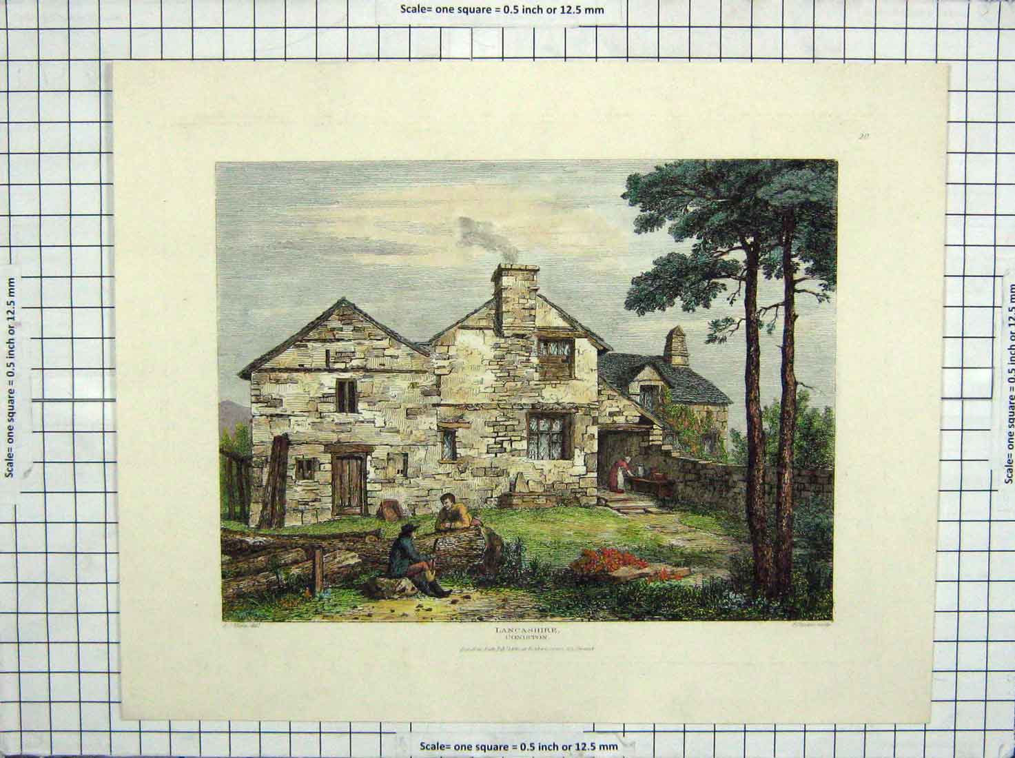 Original Old Antique Print 1815 Colour View Lancashire Coniston Stevens 19th