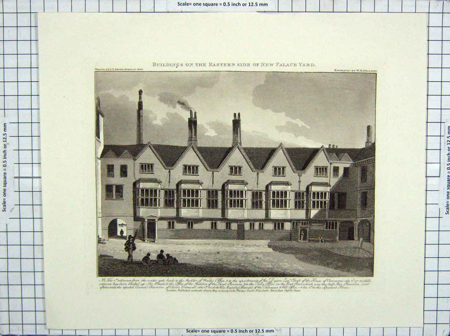 Original Old Antique Print Buildings Eastern Side New Palace Yard Architecture