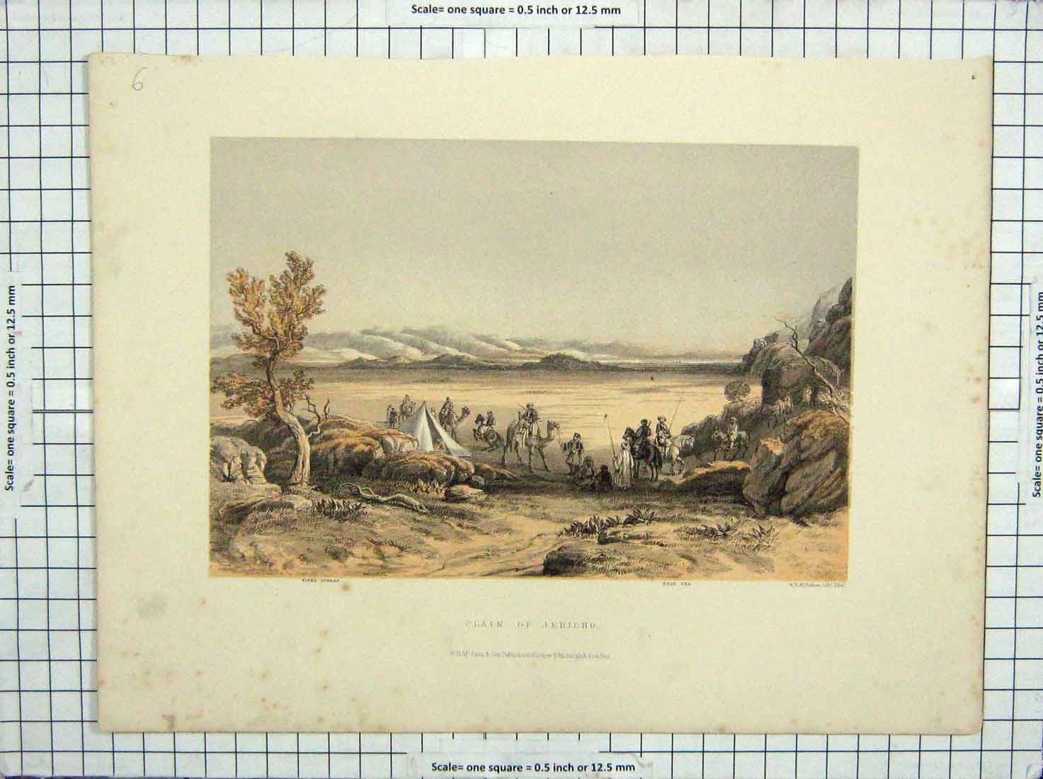 Original Old Antique Print Plain Jericho Mountains Camels Dead Sea River Jordan