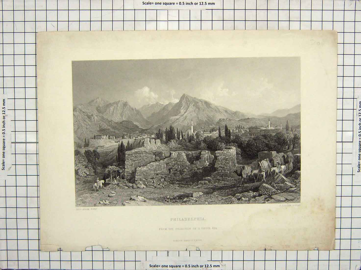 Original Old Antique Print View Philadelphia Cousen Allom Engraving Mountains