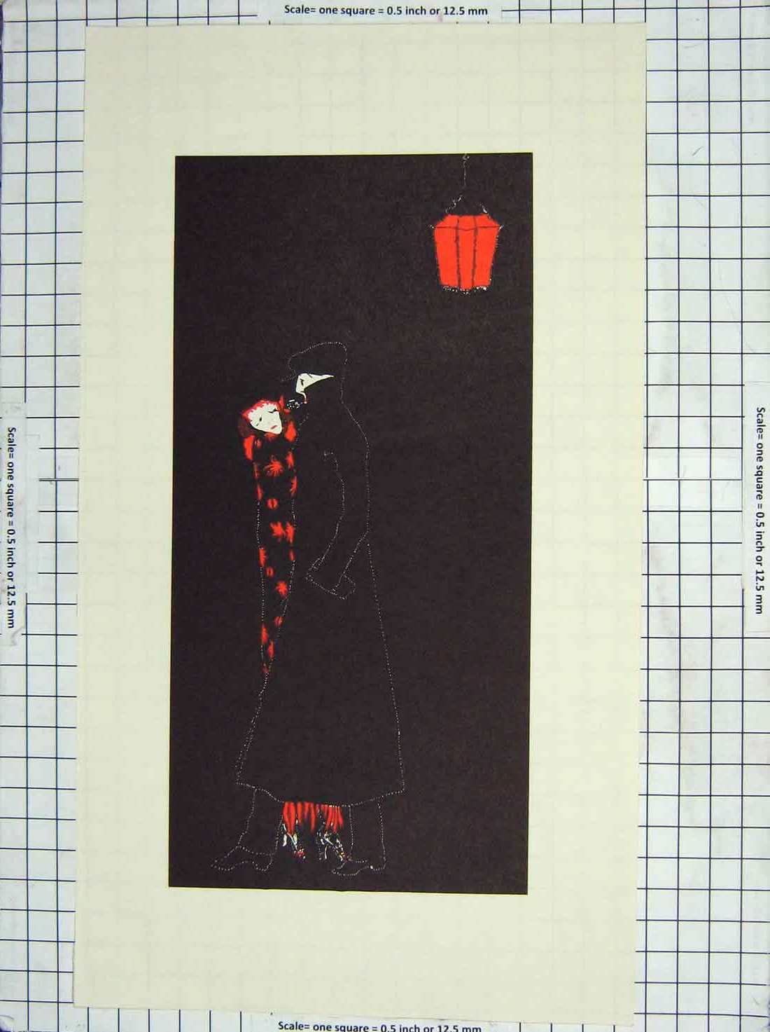 Original Old Antique Print Colour Lady Man Romance Lamplight