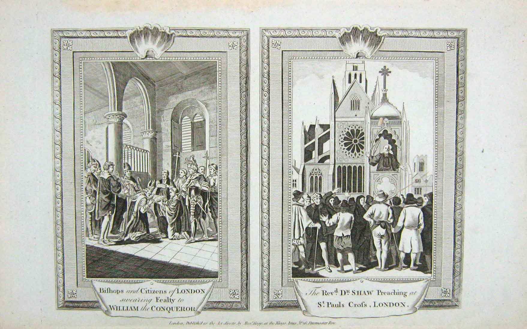 Original Old Antique Print Bishops London William Conqueror Paul'S Cross Shaw