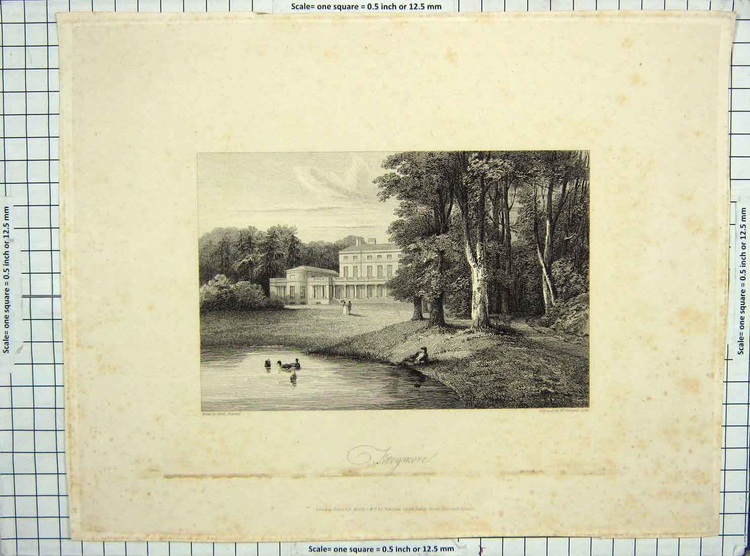 Original Old Antique Print 1813 View Frogmore Mansion House Architecture Cooke