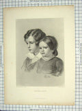 Original Old Antique Print Landseer Engraving Lad Lassie Little Boy Girl 1851