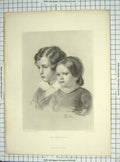 Original Old Antique Print Landseer Engraving Lad Lassie Little Girl Boy Holl