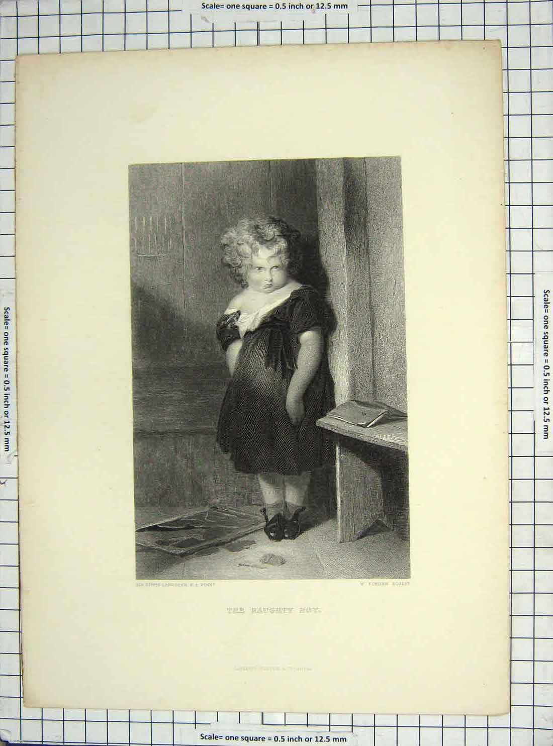 Original Old Antique Print Landseer Naughty Boy Corner School Books Finden