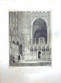 Old Antique Print 1823 Canterbury Cathedral Church Warham Keux Cattermole 19th