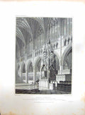 Original Old Antique Print 1827 Exeter Cathedral Bishops Throne Choir Keux Shaw