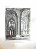 Original Old Antique Print 1823 Wells Cathedral Chapter House Keux Cattermole