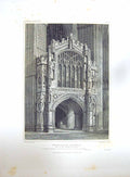 Original Old Antique Print 1827 Peterbrough Cathedral Cattermole Keux Engraving