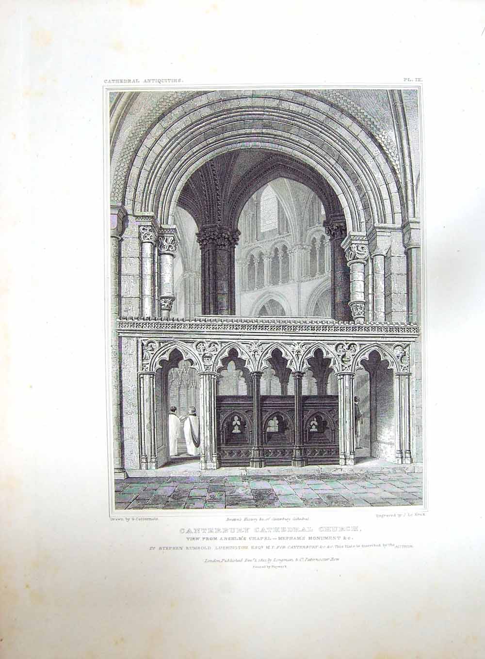 Old Antique Print 1821 Canterbury Cathedral Church Mepham Keux Cattermole 19th