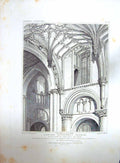 Original Old Antique Print 1820 Oxford Cathedral Church Tower Rawle Cattermole