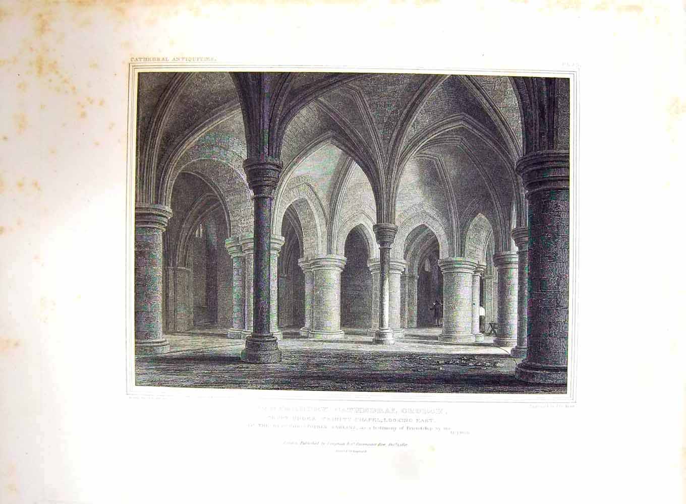 Original Old Antique Print 1822 Canterbury Cathedral Church Trinity Chapel Keux