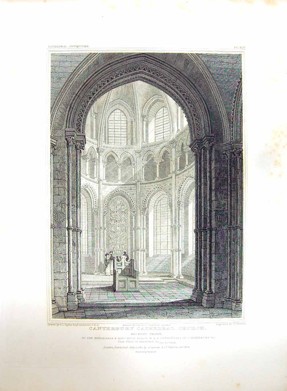 Old Antique Print 1821 Canterbury Cathedral Church Deeble Taylor Becket 19th
