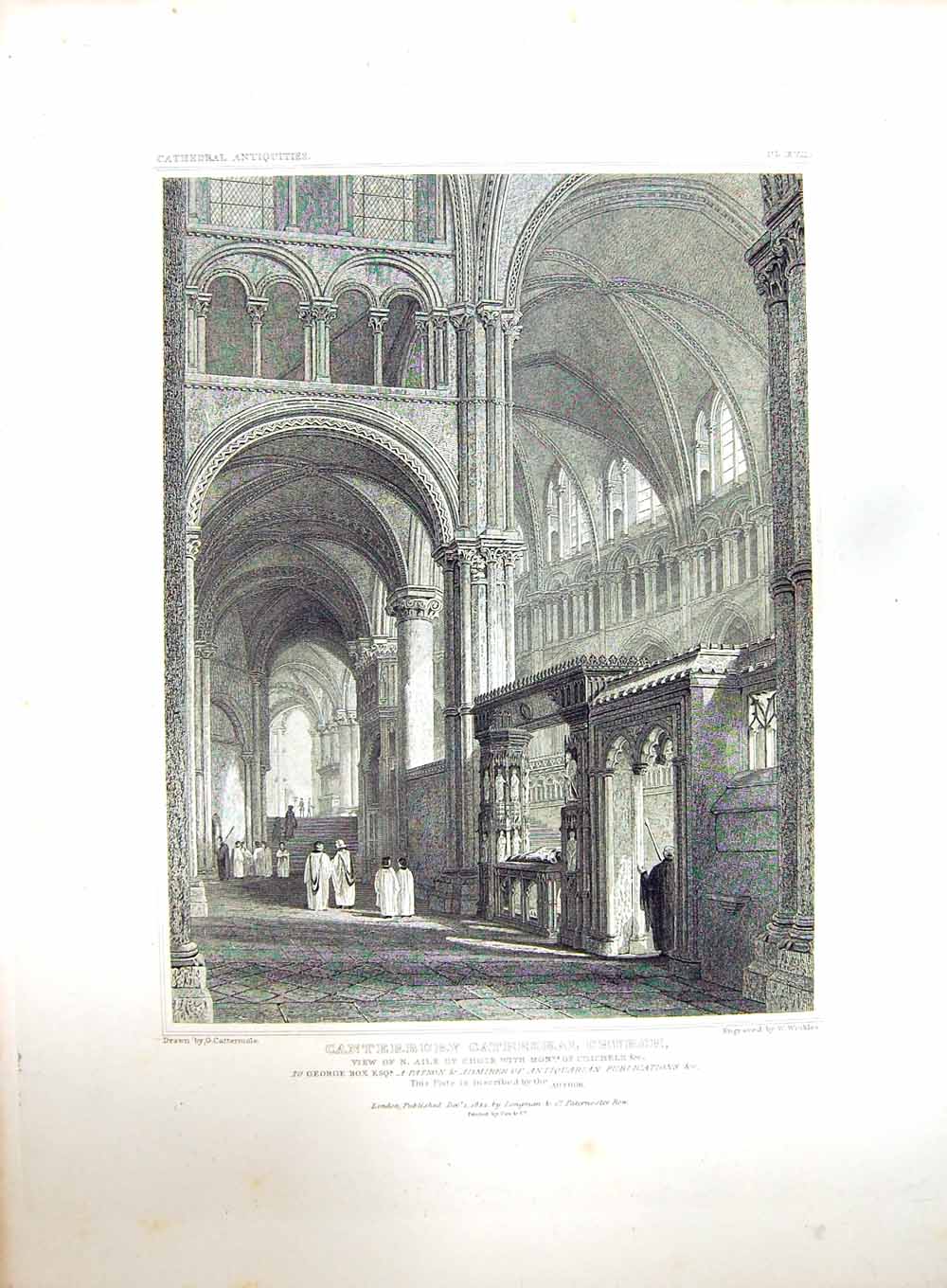 Original Old Antique Print 1822 Canterbury Cathedral Church Chichele Winkles