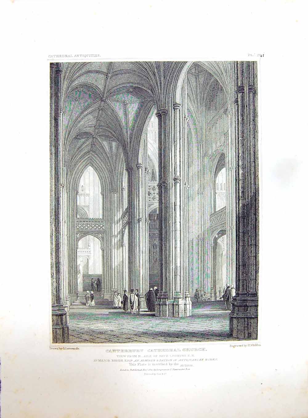 Original Old Antique Print 1822 Canterbury Cathedral Church Winkles Cattermole