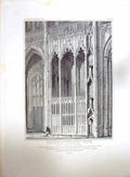 Original Old Antique Print 1817 Winchester Cathedral Church Wykenhams Chantry