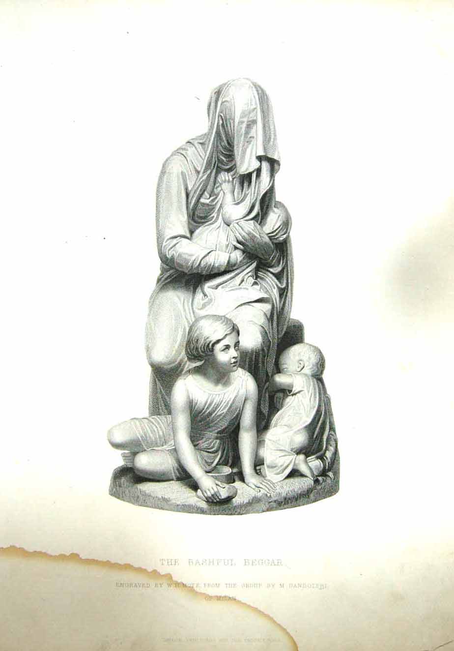 Original Old Antique Print Engraving Mote Gandolphi Statue Bashful Beggar