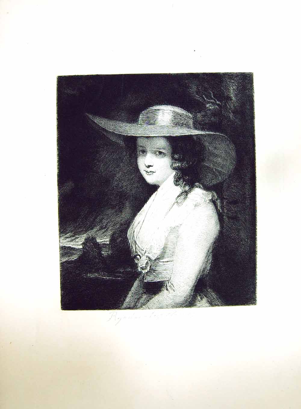 Original Old Antique Print Reyns Fine Art Portrait Beautiful Woman Lady