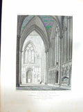 Original Old Antique Print 1819 York Cathedral Church Aile Nave Keux Mackenzie