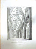Original Old Antique Print 1818 York Cathedral Church Nave Rawle Mackenzie 19th