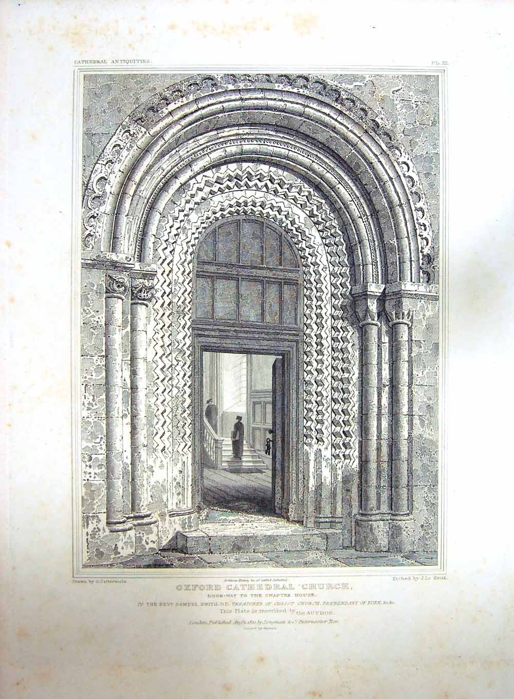 Original Old Antique Print 1823 Cattermole Keux Oxford Cathedral Church Chapter