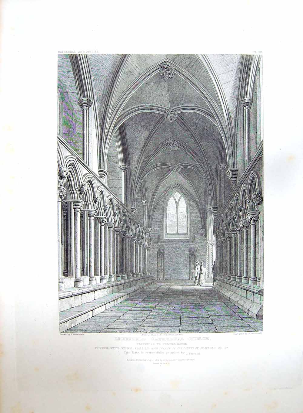 Old Antique Print 1819 Lichfield Cathedral Church Chapter House Woolnoth 19th