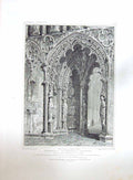 Original Old Antique Print 1820 Lichfield Cathedral Church Door Keux Mackenzie