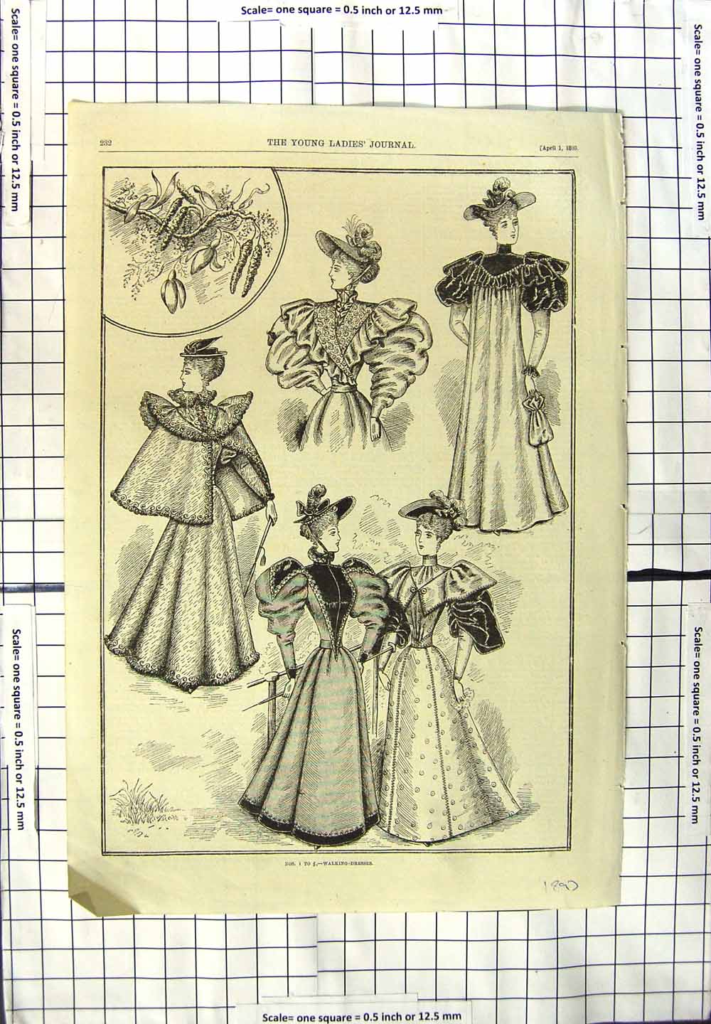 Original Old Antique Print 1893 Young Ladies Fashion Journal Walking Dresses