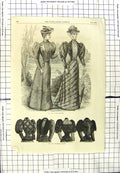 Old Antique Print 1883 Ladies Fashion Walking Dresses Fashionable Blouses 19th