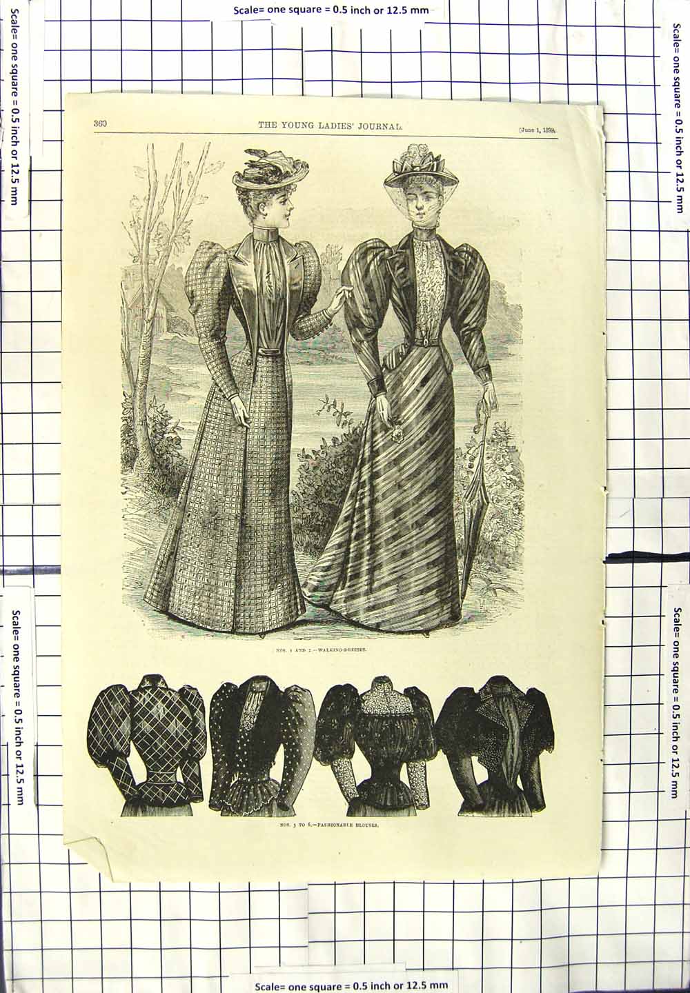 Old Antique Print 1883 Ladies Fashion Walking Dresses Fashionable Blouses 19th