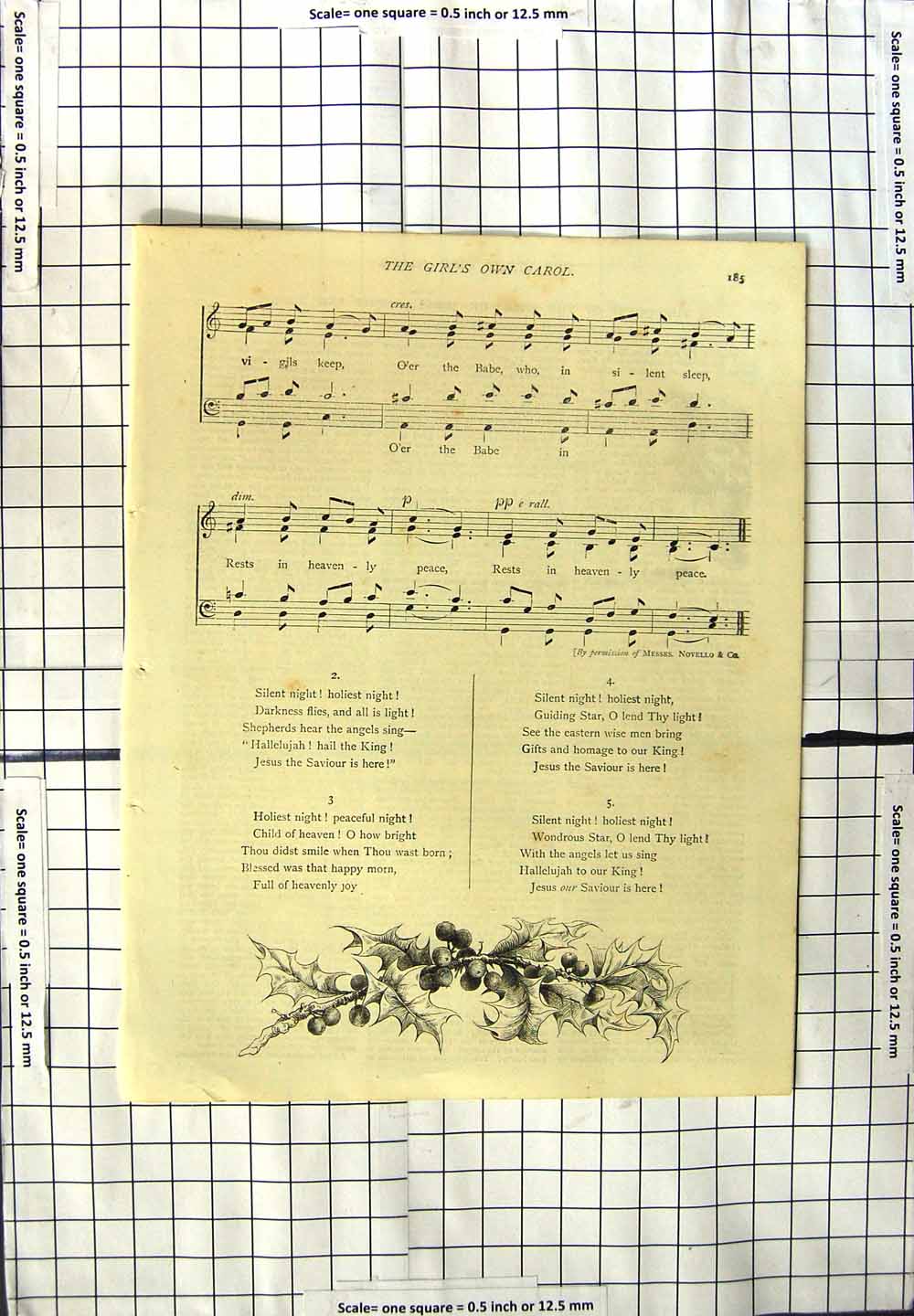 Original Old Antique Print Music Song Lyrics The Girls Own Carol Silent Night