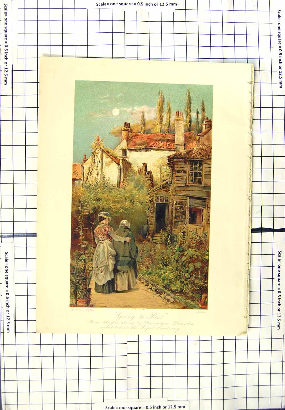 Original Old Antique Print Davidson Knowles Colour Lady Rest Home