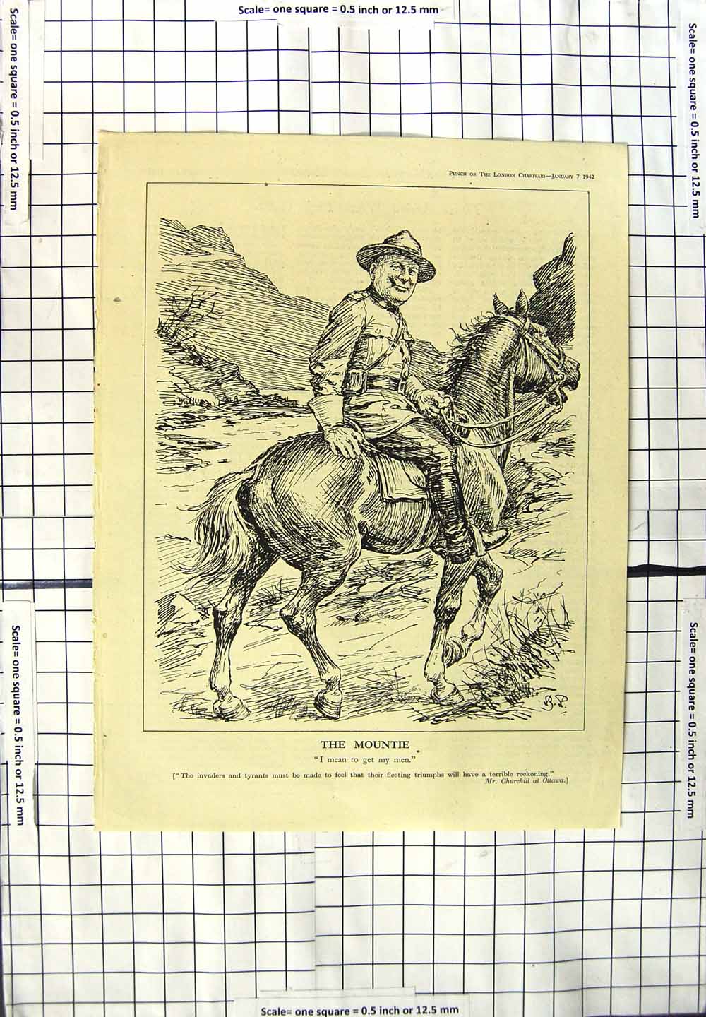 Original Old Vintage Print 1942 Montie Mounted Sier Mountains 20th Century