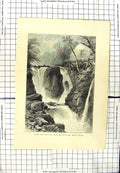 Original Old Antique Print Pandy Mill Fall Bettws-Y-Coed Wales