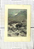 Original Old Antique Print View Stream Llyn Idwal Mountains