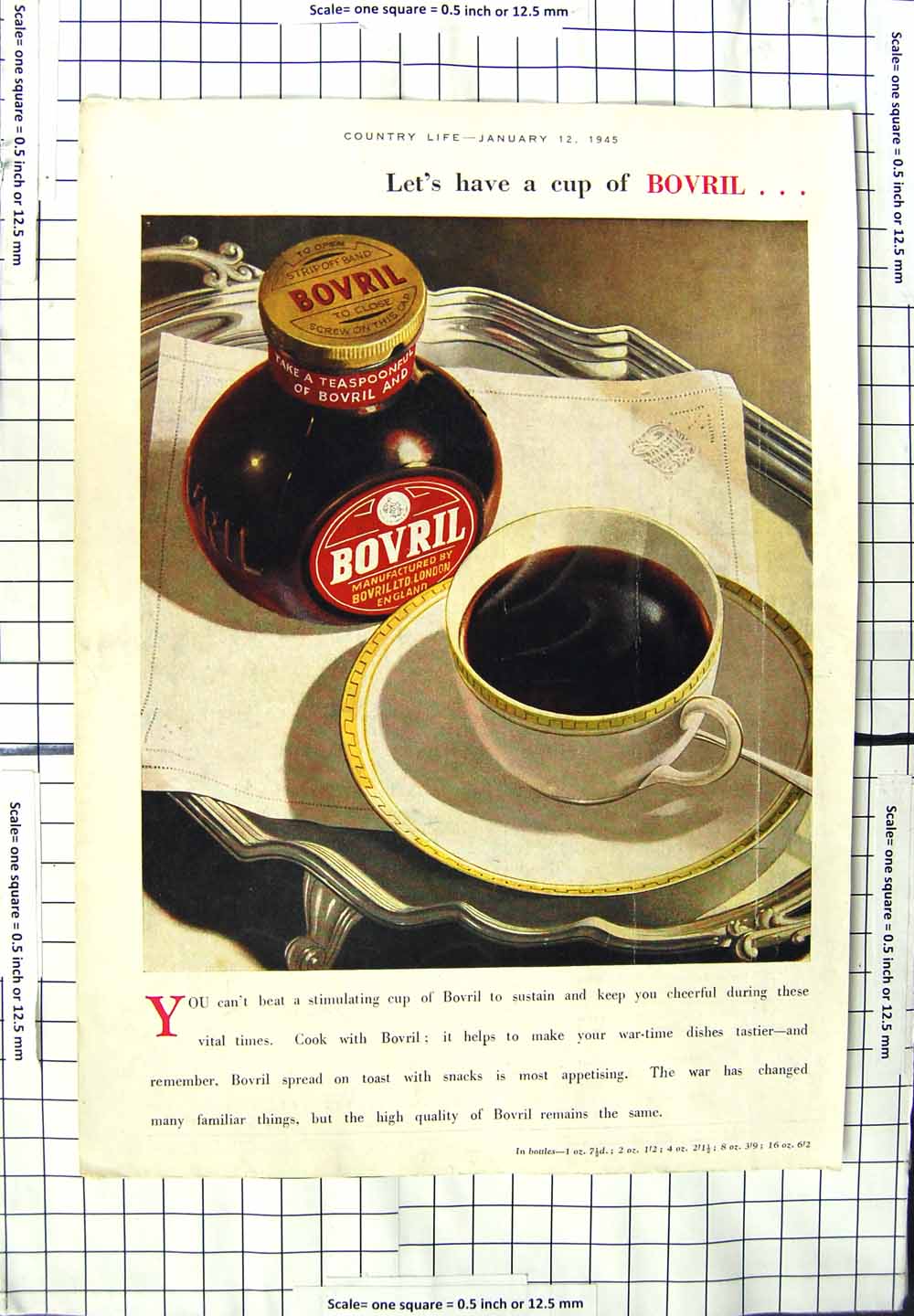 Original Old Vintage Print 1945 Advertisement Bovril London England Colour 20th