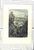 Original Old Antique Print Fishing Temple Virginia Water Belvidere Trees