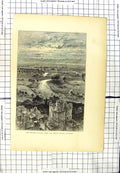 Original Old Antique Print Thames Valley Round Tower Windsor Castle London