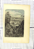 Original Old Antique Print View Belvedere Fishing Temple Virginia Water Trees