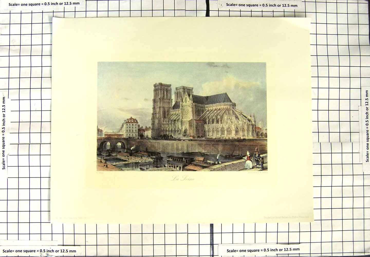 Original Old Antique Print Colour La Seine Building Architecture 18th Century