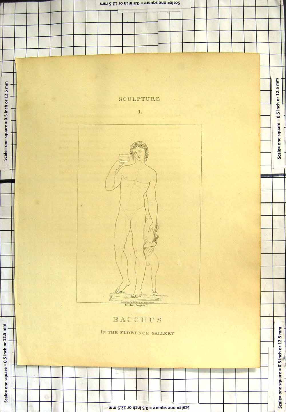 Original Old Antique Print Michel Angelo Bacchus Florence Gallery 18th Century