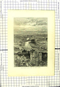 Original Old Antique Print Thames Valley Round Tower Architecture 19th Century