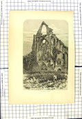 Original Old Antique Print West Front Tintern Abbey Architecture 19th Century