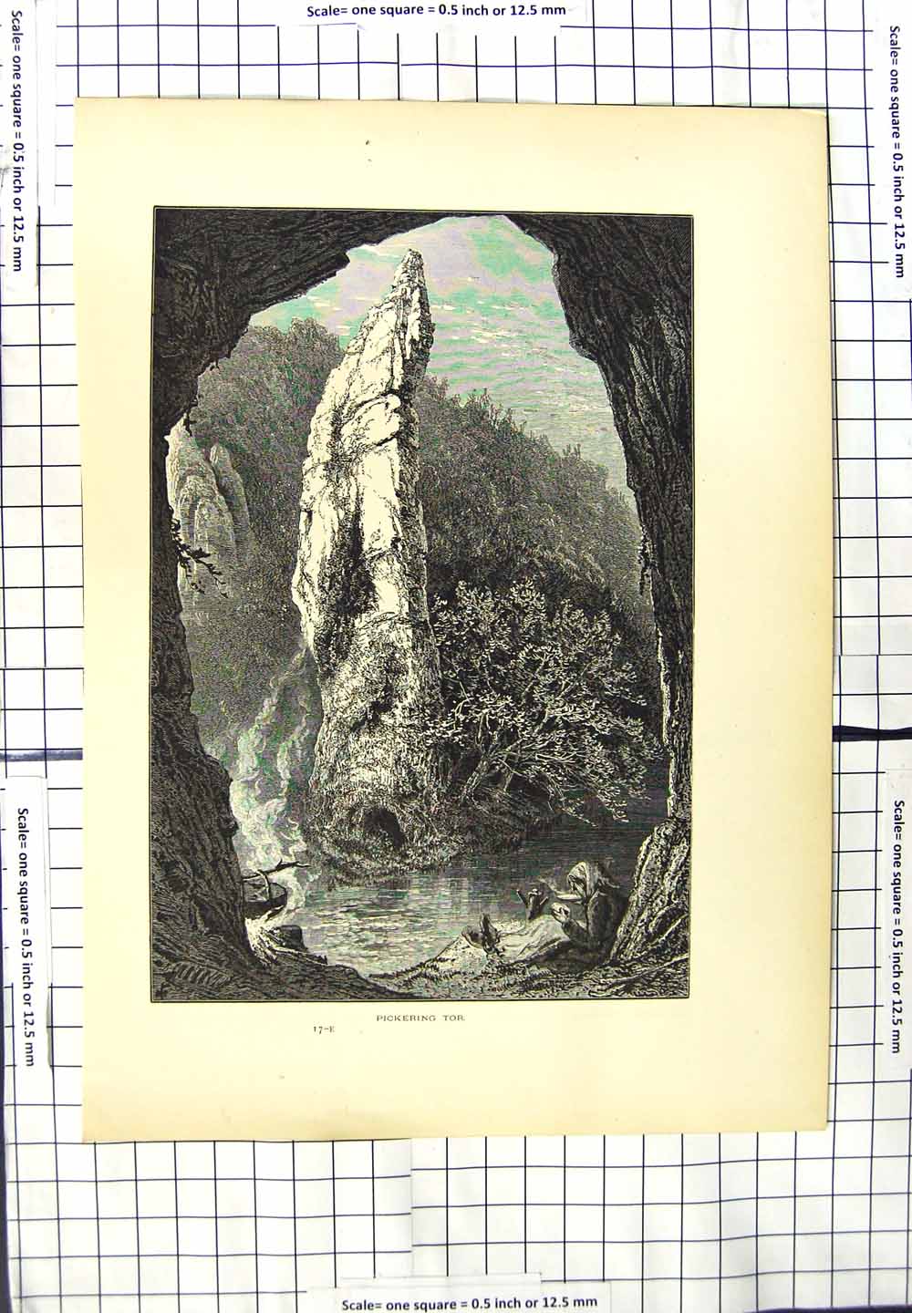 Original Old Antique Print View Pickering Tor Woman Cooking Dinner Victorian
