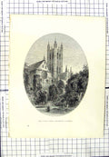 Original Old Antique Print Bell Harry Tower Canterbury Cathedral Architecture
